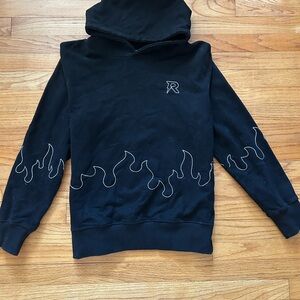 Reves Embroidered Black Hoodie with Flame Accents